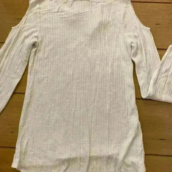 Chaser Womens cold shoulder long sleeve thin waffle print white casual NEW top - Picture 10 of 13